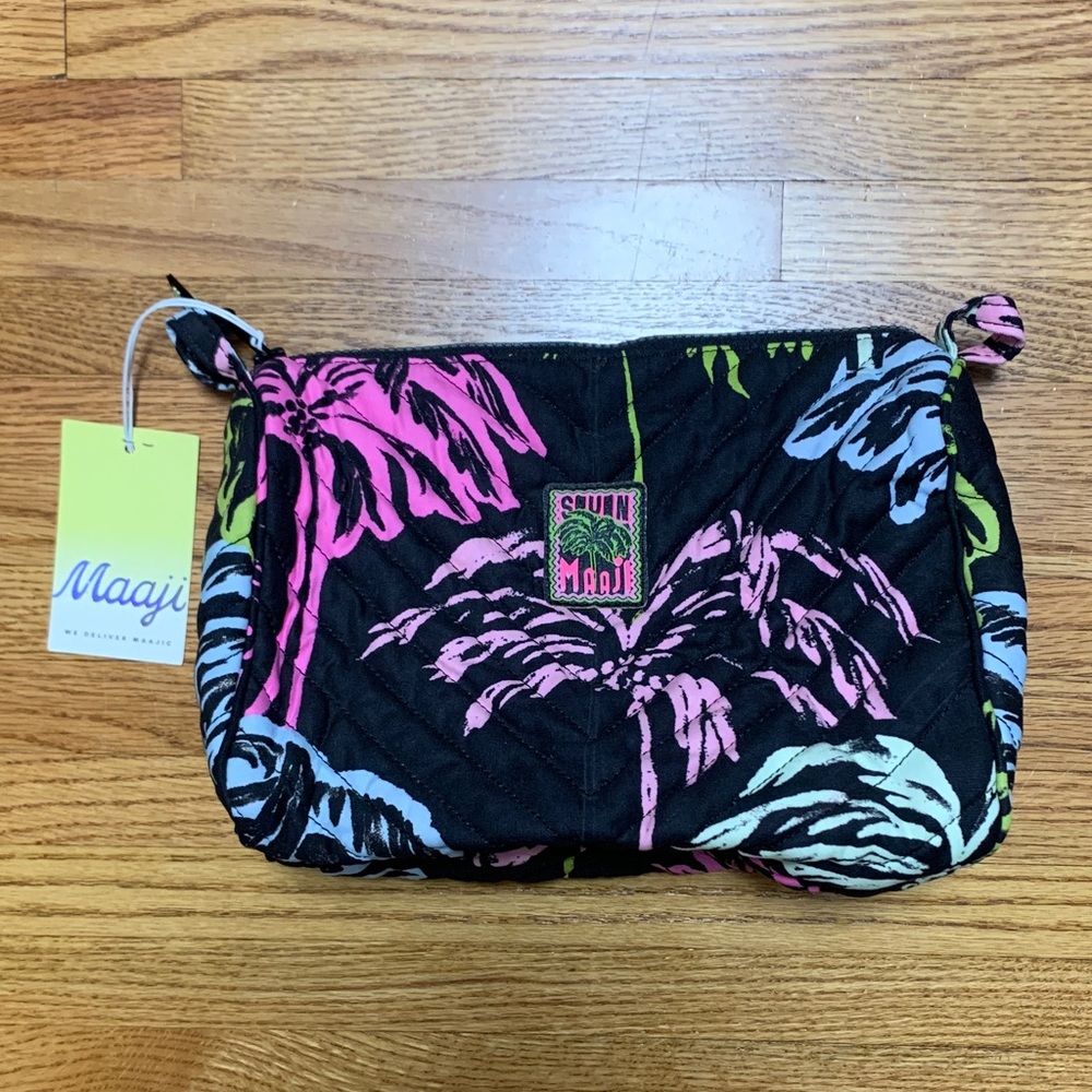 Maaji bag - black bag with neon palm print, Lucy large pocket bag